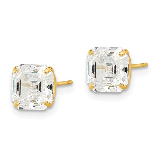 14K Yellow Gold Polished 7x7 Asscher Cut CZ Studs Post Earrings