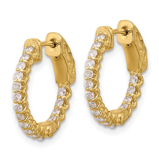 14K Yellow Gold .64ct 32-1.7 In Out Hoop with Safety Clasp Diamond Earrings