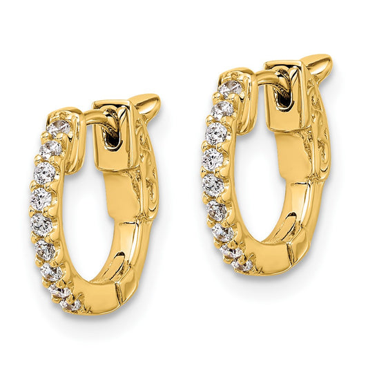 14K Yellow Gold .18ct 18-1.3mm Round Hoop with Safety Clasp Diamond Earrings