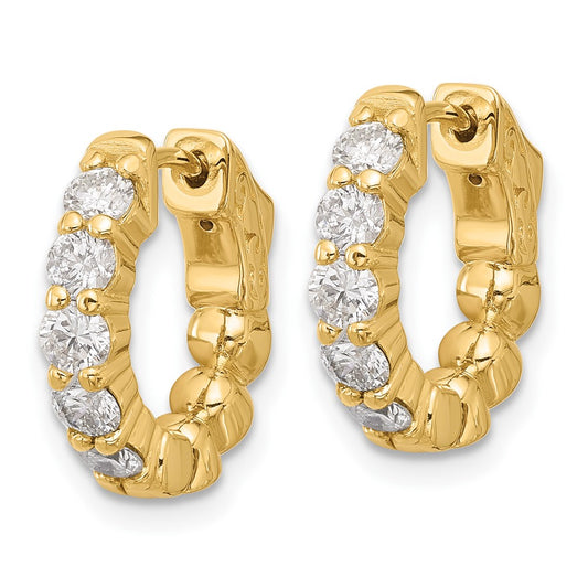 14K Yellow Gold 1ct 10-3.0mm Round Hoop with Safety Clasp Diamond Earrings