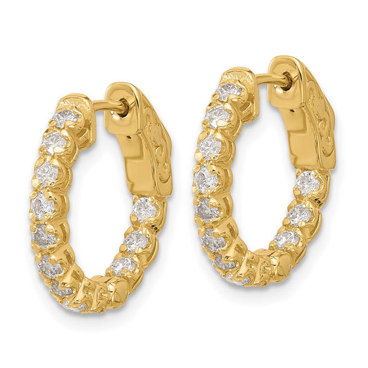 14K Yellow Gold .84ct 24-2.0mm In Out Hoop with Safety Clasp Diamond Earrings
