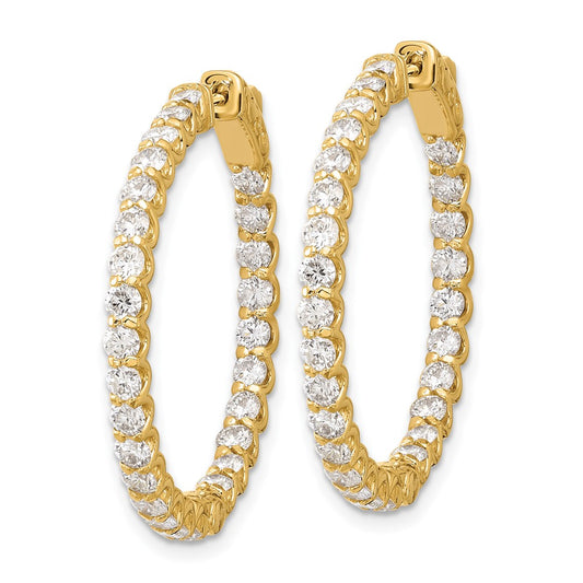 14K Yellow Gold 3.2ct 54-2.5mm In Out Hoop with Safety Clasp Diamond Earrings