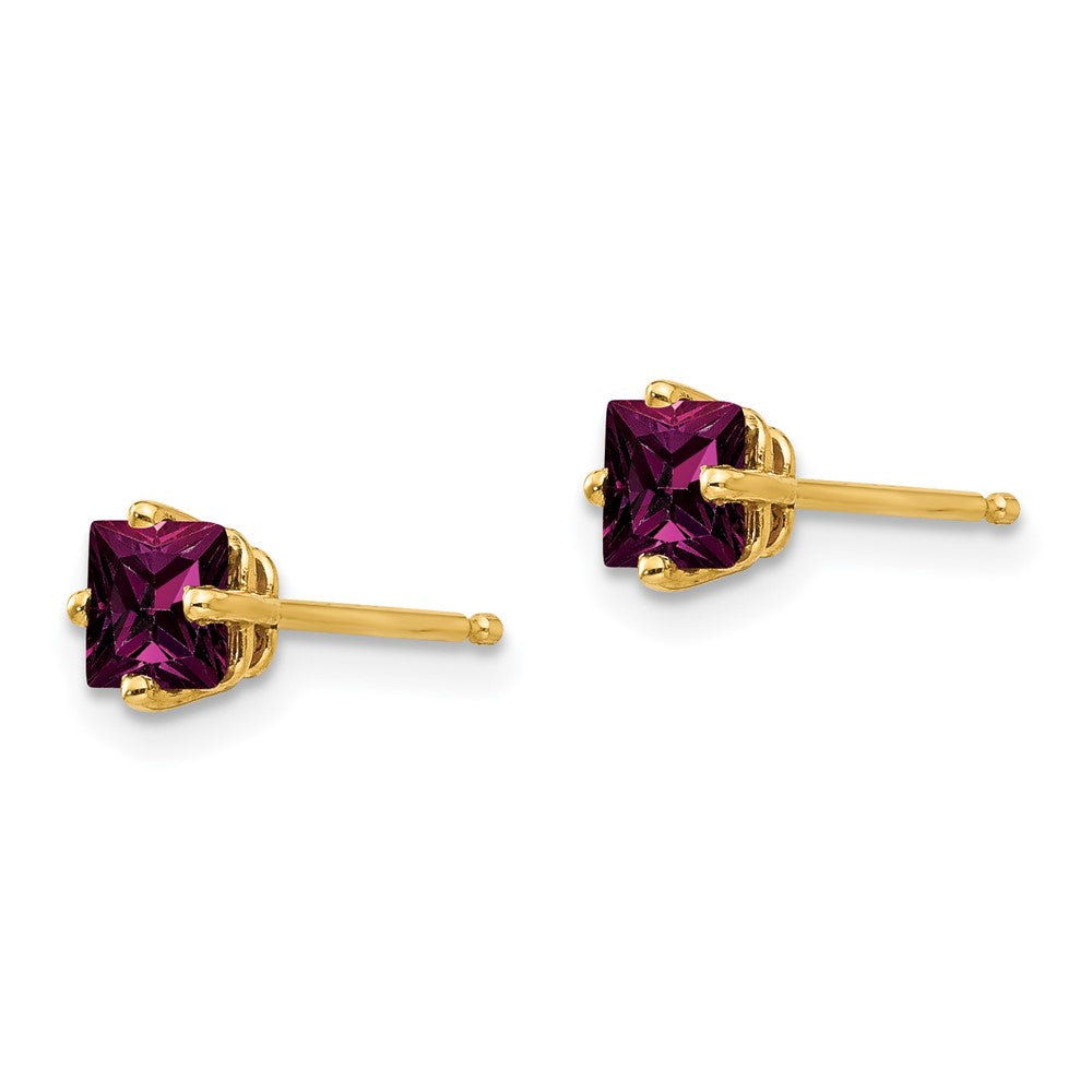 14K Yellow Gold 4mm Princess Cut Rhodolite Garnet Stud Earrings