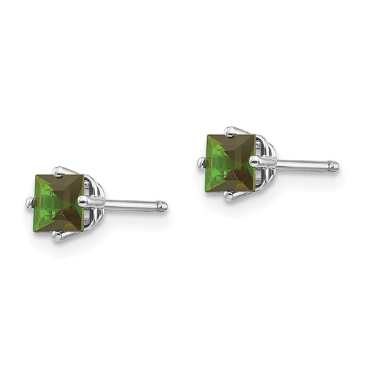 14K White Gold Green Tourmaline Stud Earrings