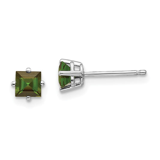 14K White Gold Green Tourmaline Stud Earrings