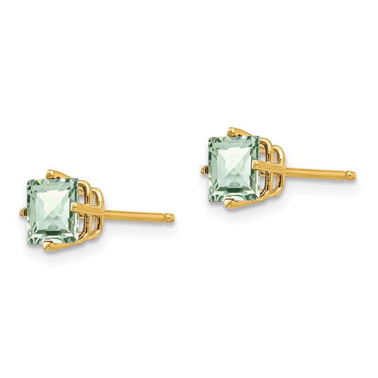 14K Yellow Gold 5mm Square Checker-cut Green Quartz Earrings