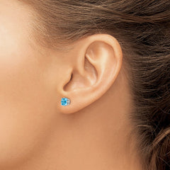 14K White Gold 5mm Princess Cut Blue Topaz Stud Earrings
