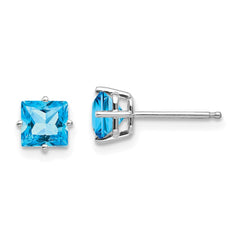 14K White Gold 5mm Princess Cut Blue Topaz Stud Earrings