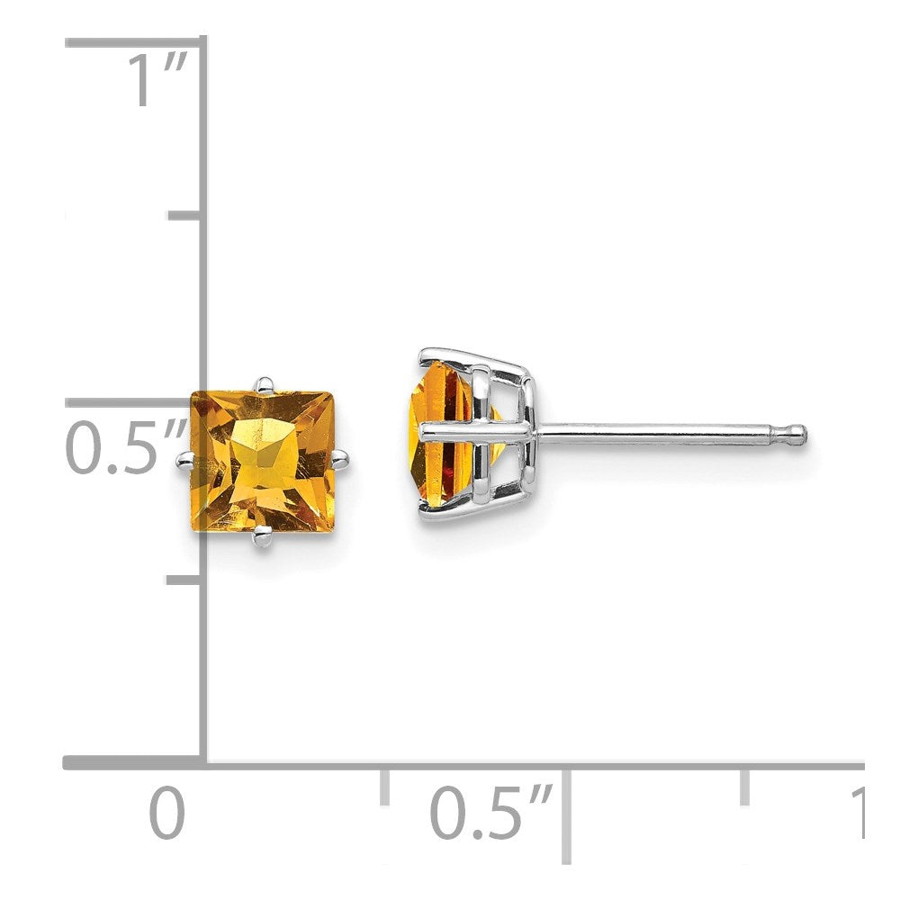 14K White Gold 5mm Princess Cut Citrine Stud Earrings