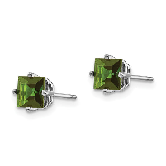 14K White Gold Green Tourmaline Stud Earrings