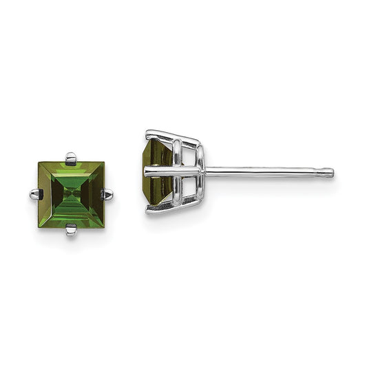 14K White Gold Green Tourmaline Stud Earrings