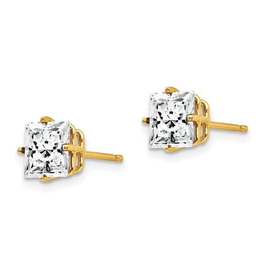 14K Yellow Gold 6mm Princess Cut Cubic Zirconia Stud Earrings