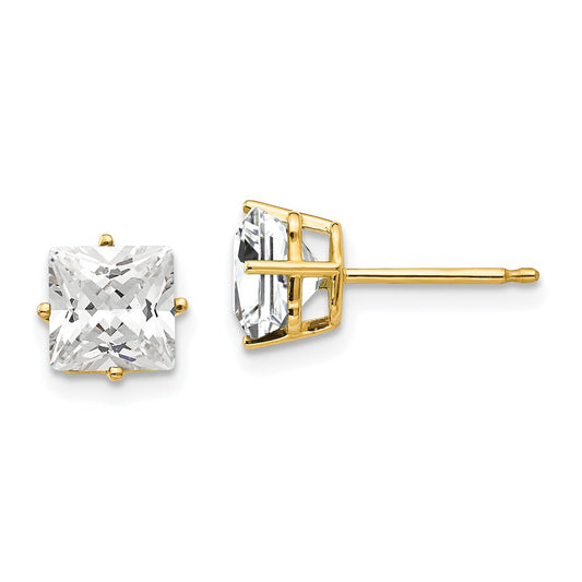 14K Yellow Gold 6mm Princess Cut Cubic Zirconia Stud Earrings