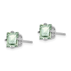 14K White Gold 6mm Square Checker-cut Green Quartz Earrings