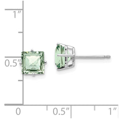 14K White Gold 6mm Square Checker-cut Green Quartz Earrings