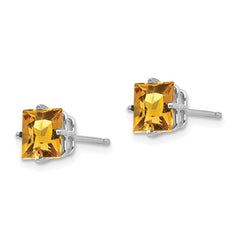 14K White Gold 6mm Princess Cut Citrine Stud Earrings