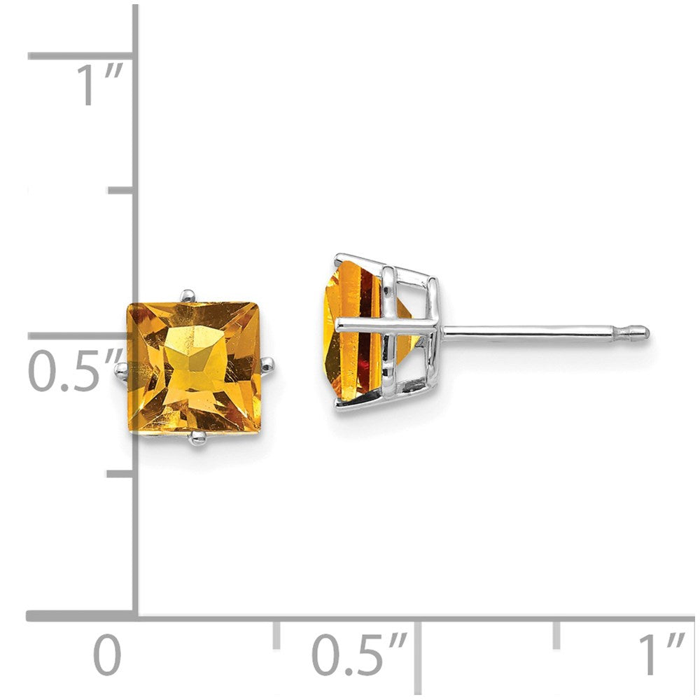 14K White Gold 6mm Princess Cut Citrine Stud Earrings