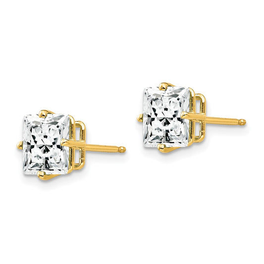 14K Yellow Gold 7mm Princess Cut Cubic Zirconia Stud Earrings