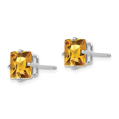 14K White Gold 7mm Princess Cut Citrine Stud Earrings