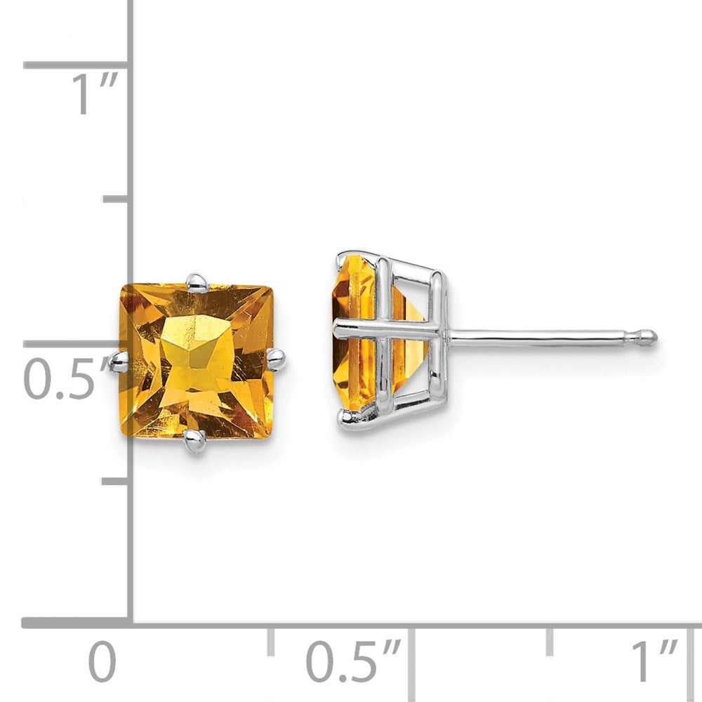 14K White Gold 7mm Princess Cut Citrine Stud Earrings