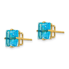 14K Yellow Gold 8mm Square Step Cut Blue Topaz Stud Earrings