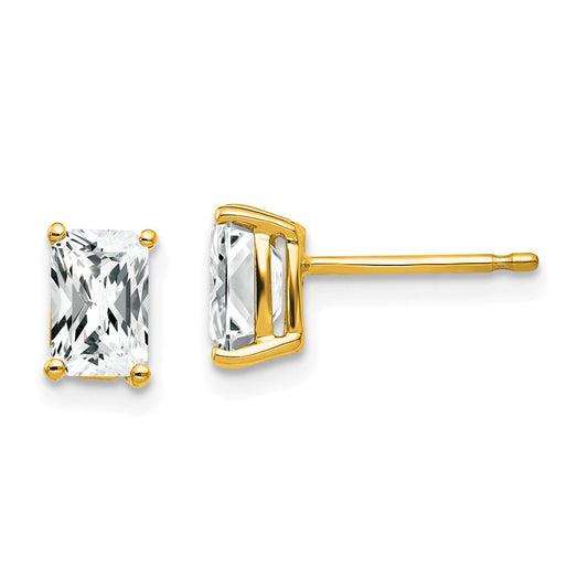 14K Yellow Gold 6x4mm Radiant Cut Cubic Zirconia Stud Earrings