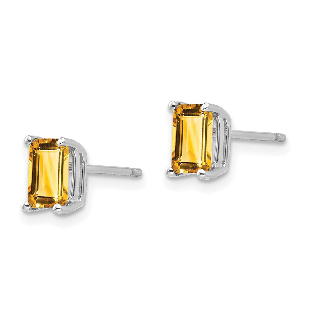 14K White Gold 6x4mm Emerald-cut Citrine Stud Earrings