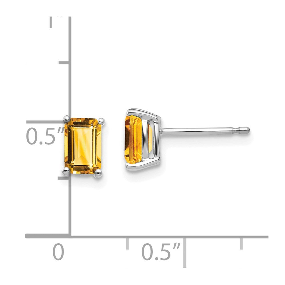 14K White Gold 6x4mm Emerald-cut Citrine Stud Earrings