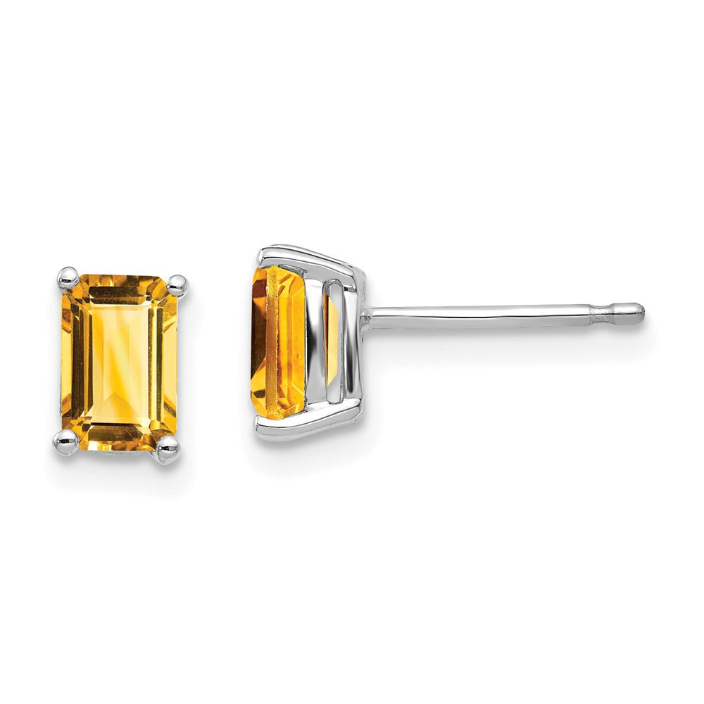 14K White Gold 6x4mm Emerald-cut Citrine Stud Earrings