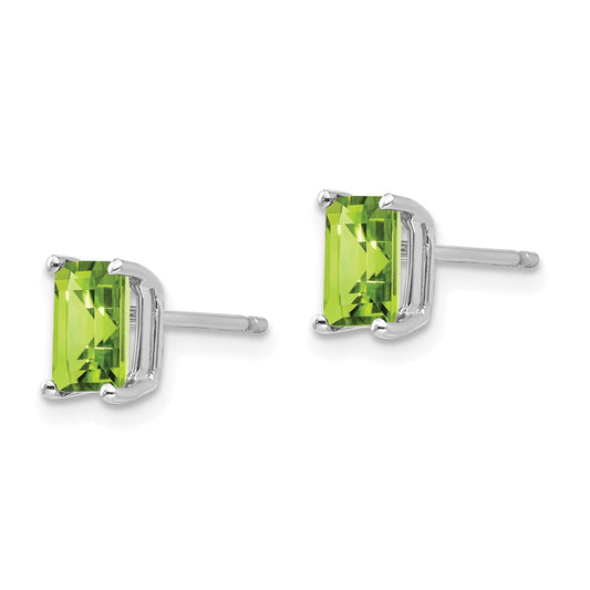 14K White Gold 6x4mm Emerald-cut Peridot Stud Earrings
