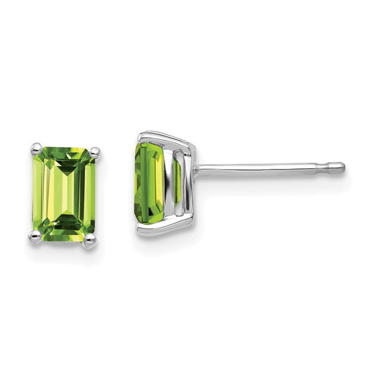 14K White Gold 6x4mm Emerald-cut Peridot Stud Earrings