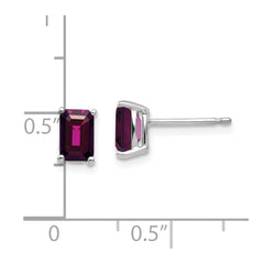 14K White Gold Emerald-cut Rhodolite Garnet Stud Earrings