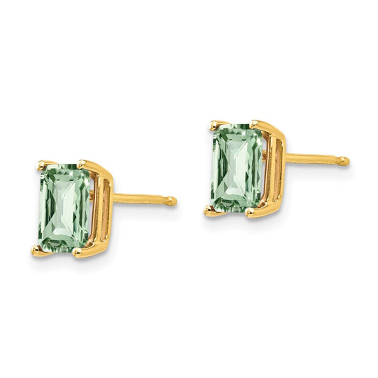 14K Yellow Gold 7x5 Octagon Checker-cut Green Quartz Earrings