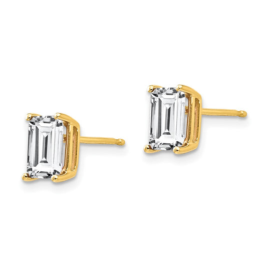 14K Yellow Gold 7x5mm Radiant Cut Cubic Zirconia Stud Earrings