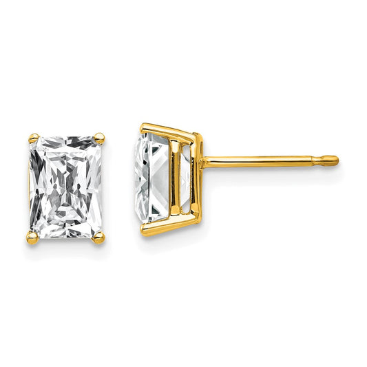 14K Yellow Gold 7x5mm Radiant Cut Cubic Zirconia Stud Earrings