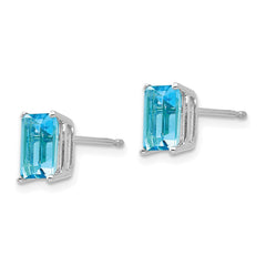 14K White Gold 7x5mm Emerald-cut Blue Topaz Stud Earrings