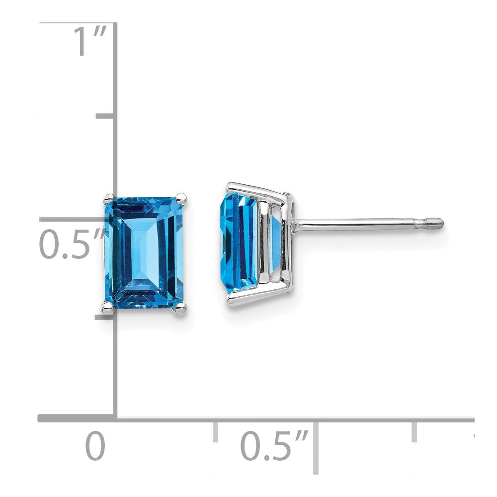 14K White Gold 7x5mm Emerald-cut Blue Topaz Stud Earrings