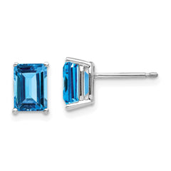 14K White Gold 7x5mm Emerald-cut Blue Topaz Stud Earrings