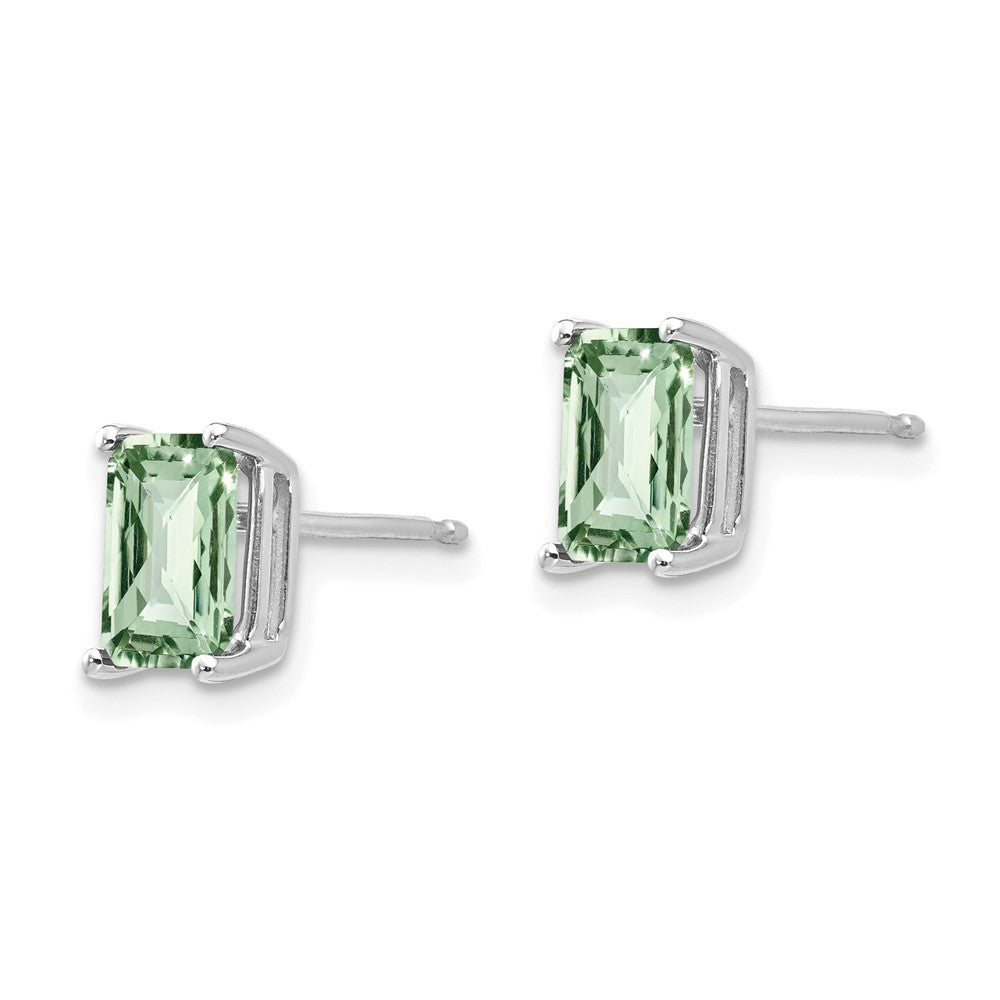 14K White Gold 7x5mm Octagon Checker-cut Green Quartz Earrings