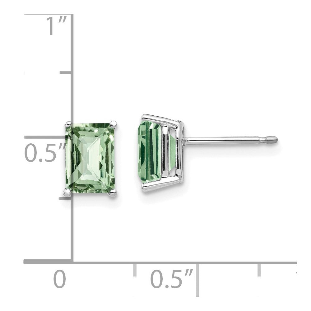 14K White Gold 7x5mm Octagon Checker-cut Green Quartz Earrings