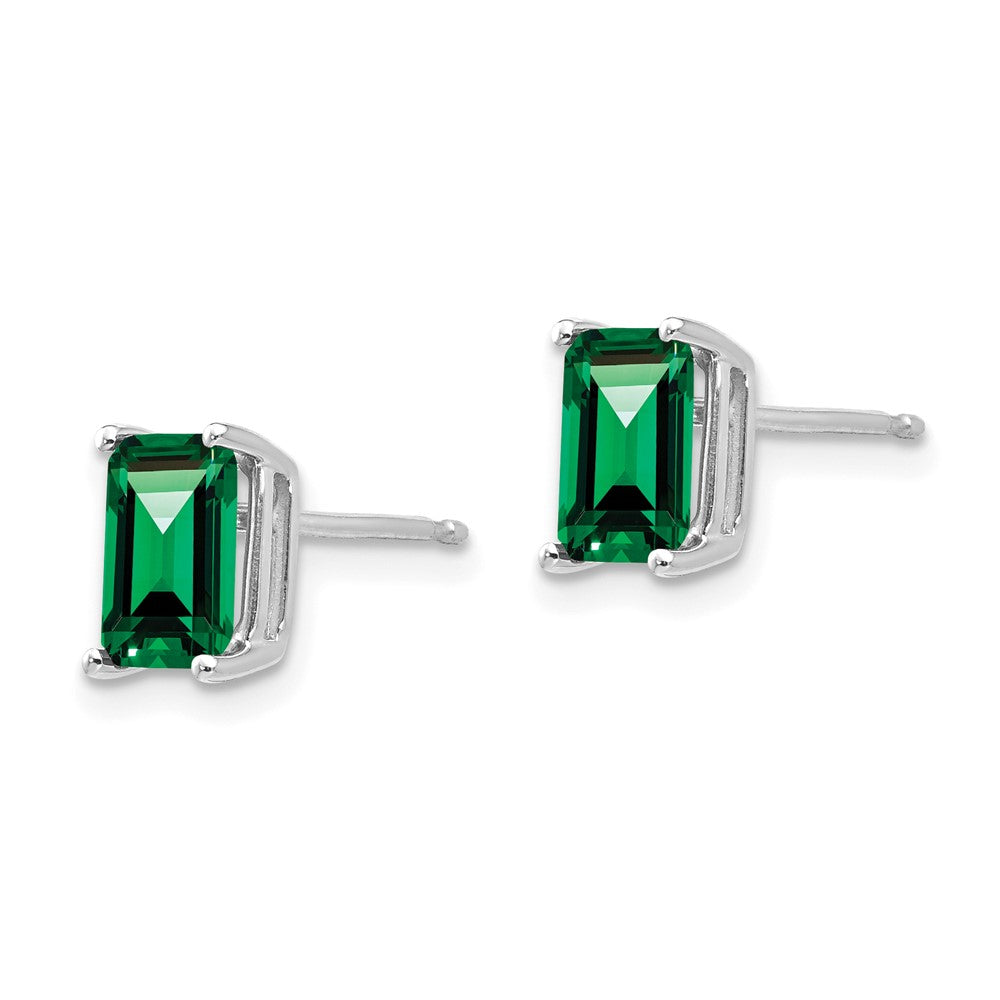 14K White Gold 7x5mm Emerald-cut Mount St. Helens Stud Earrings