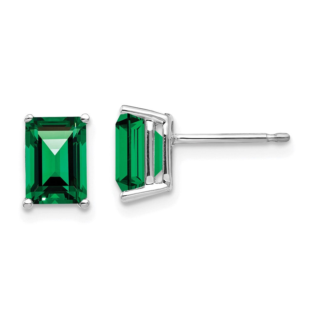 14K White Gold 7x5mm Emerald-cut Mount St. Helens Stud Earrings