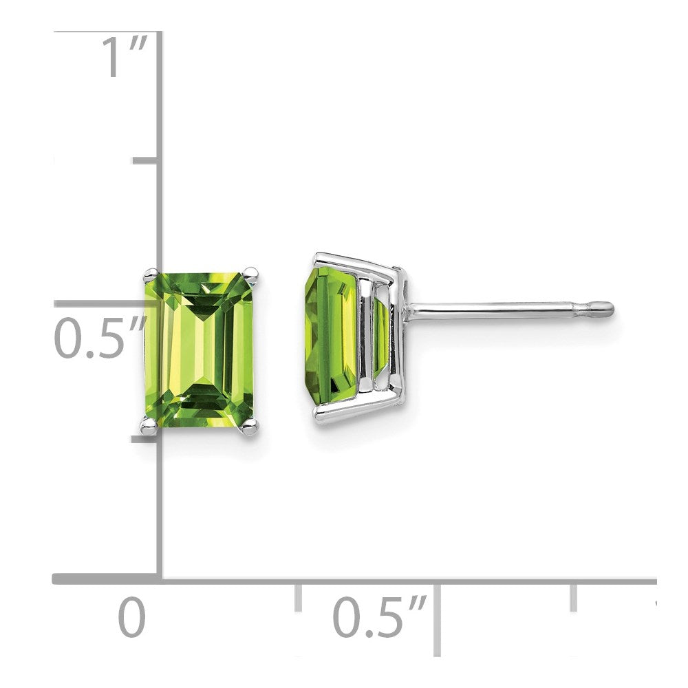 14K White Gold 7x5mm Emerald-cut Peridot Stud Earrings