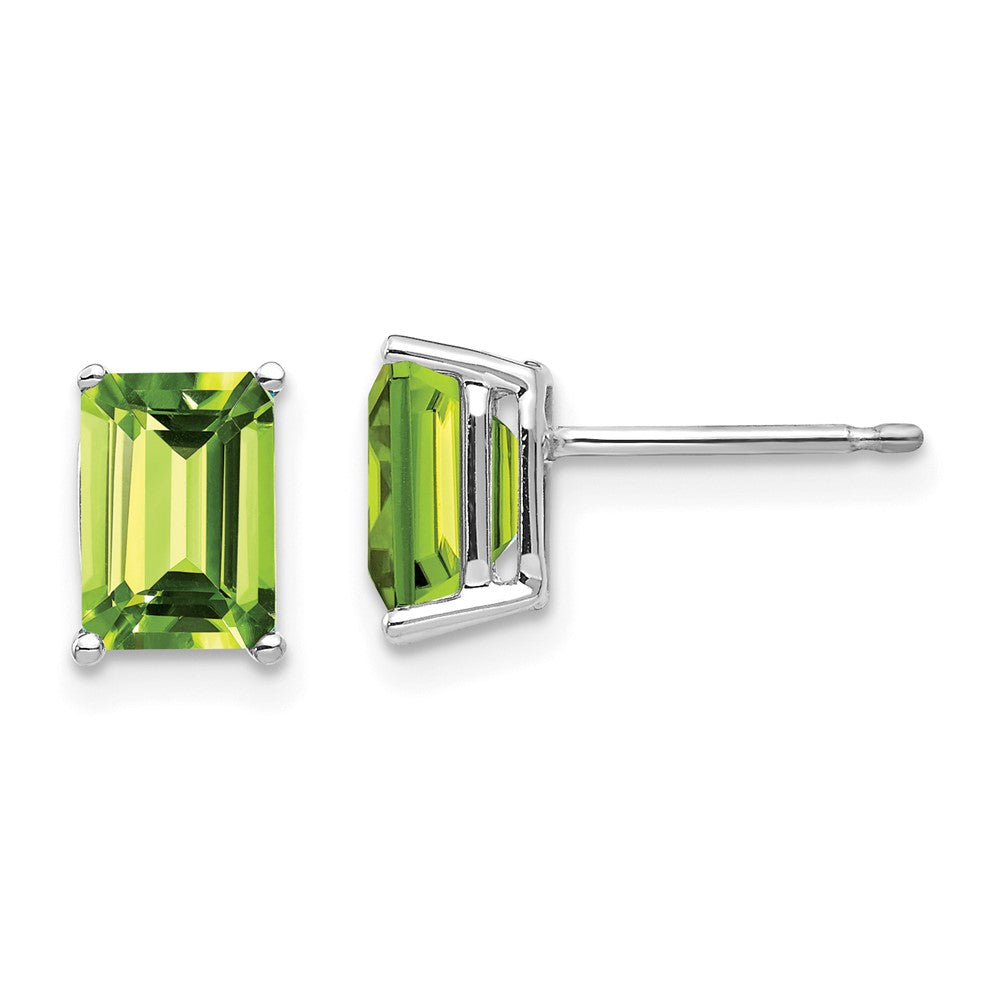 14K White Gold 7x5mm Emerald-cut Peridot Stud Earrings