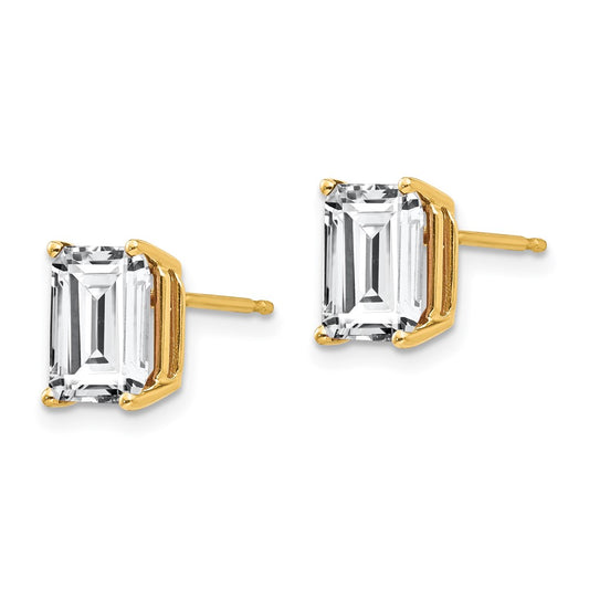 14K Yellow Gold 8x6mm Radiant Cut Cubic Zirconia Stud Earrings