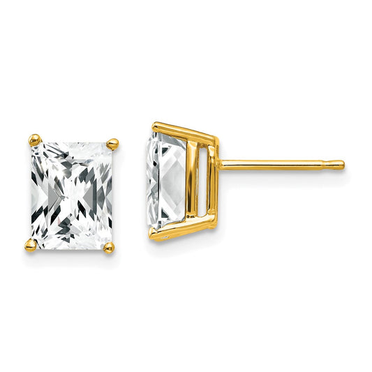 14K Yellow Gold 8x6mm Radiant Cut Cubic Zirconia Stud Earrings