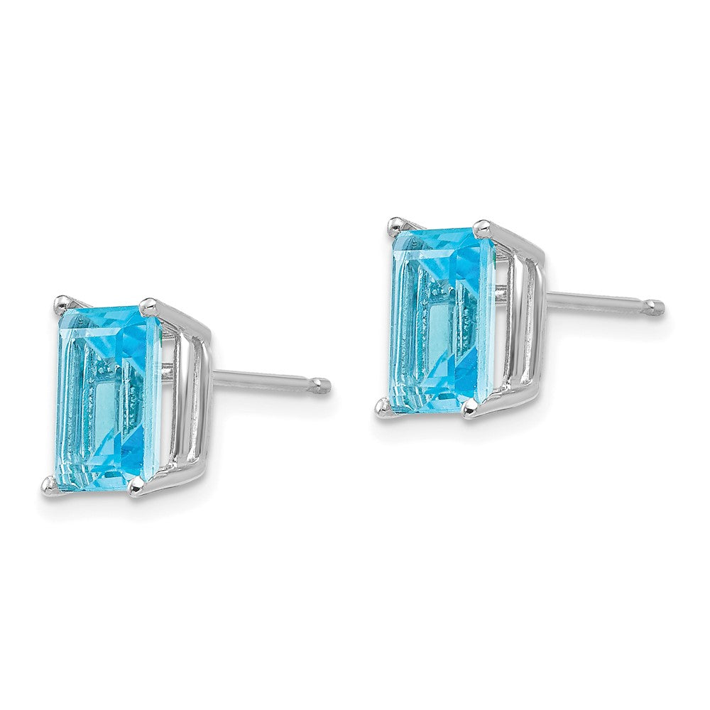 14K White Gold 8x6mm Emerald-cut Blue Topaz Stud Earrings