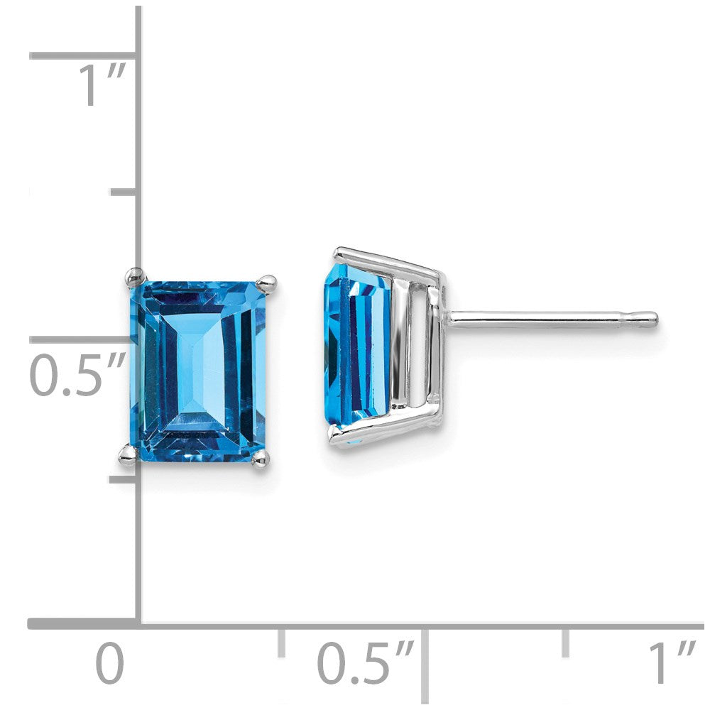 14K White Gold 8x6mm Emerald-cut Blue Topaz Stud Earrings