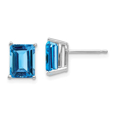 14K White Gold 8x6mm Emerald-cut Blue Topaz Stud Earrings