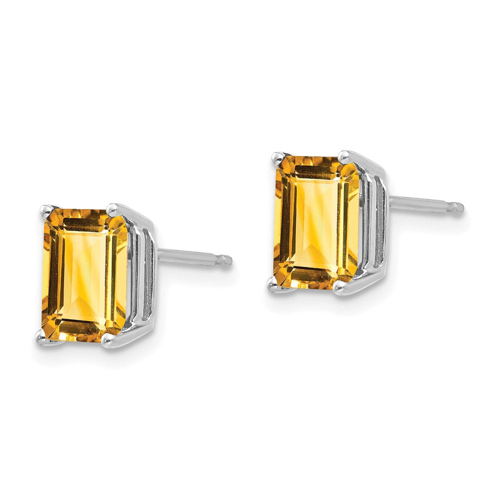 14K White Gold 8x6mm Emerald-cut Citrine Stud Earrings